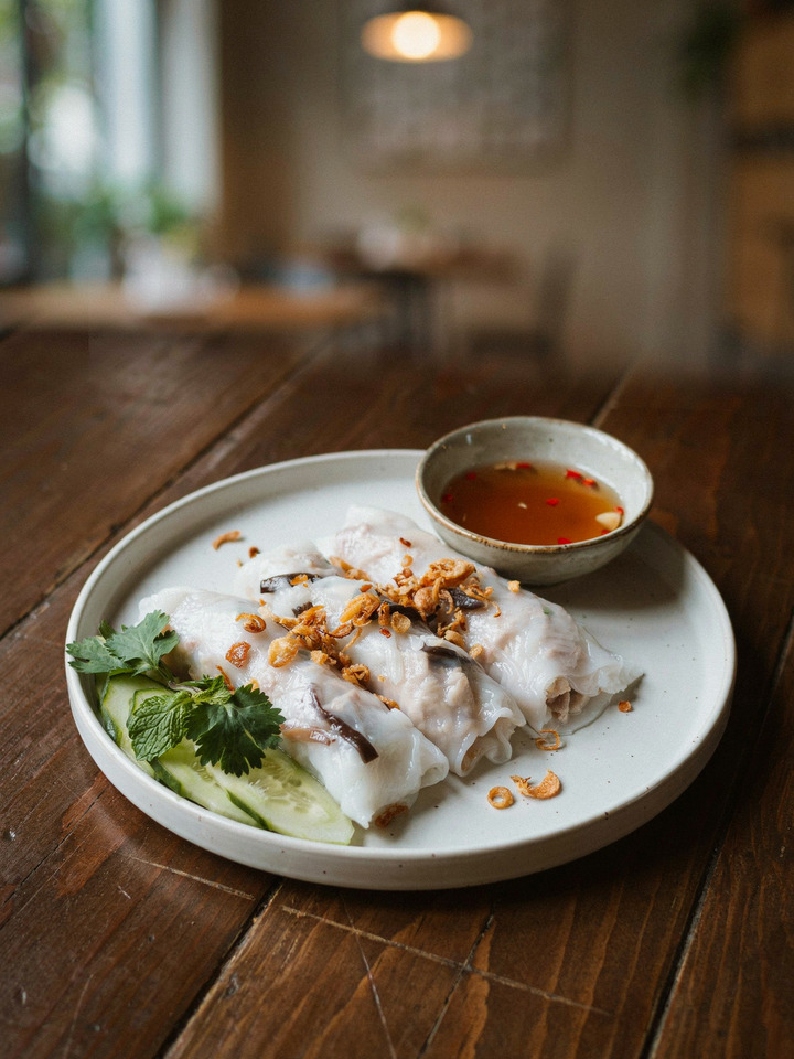 Паровые рисовые роллы банькуон (Bánh cuốn)