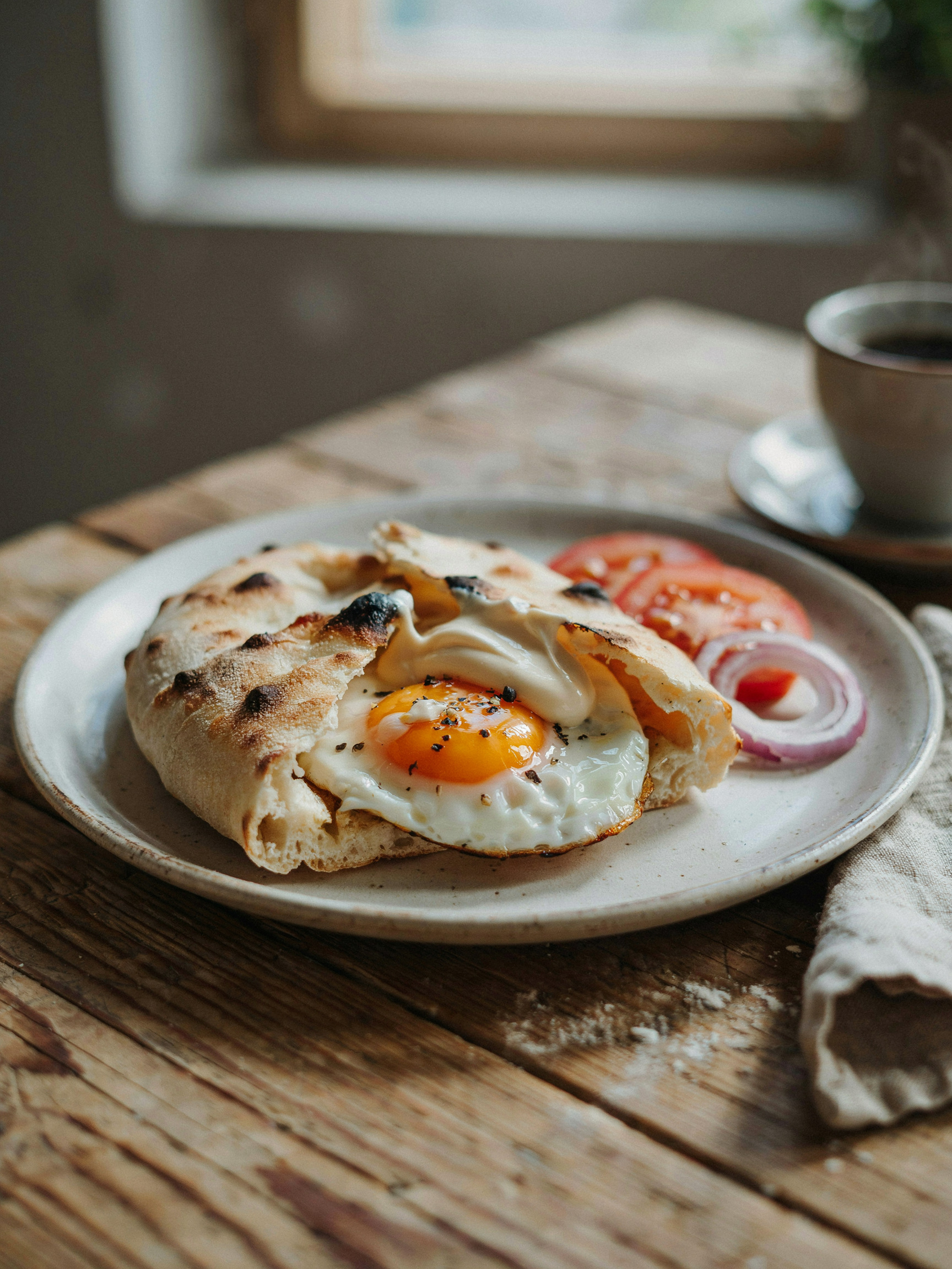 Лепиня с каймаком и яйцом