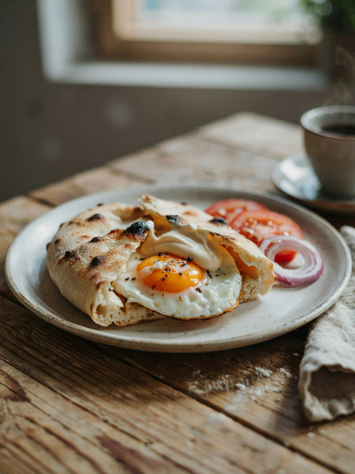 Лепиня с каймаком и яйцом