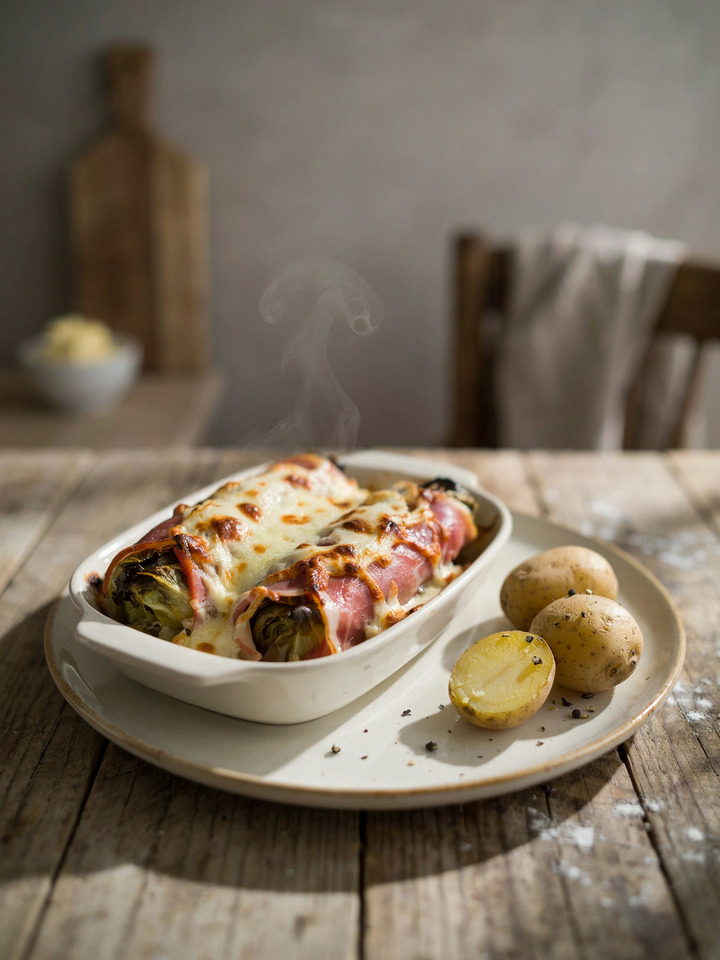 Эндивий в ветчине под бешамелью (Endives au jambon)