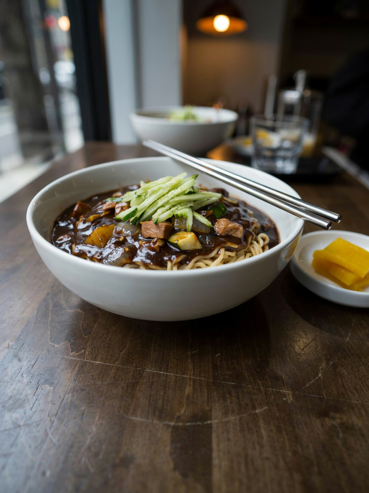 Лапша с чёрным бобовым соусом чачжанмён (Jajangmyeon)